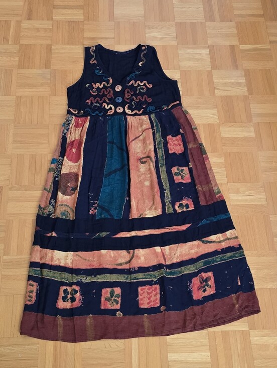 Dresses & Skirts - Bohemian Lightweight Multicolor Faux Patch Print Button Top Sleeveless Dress